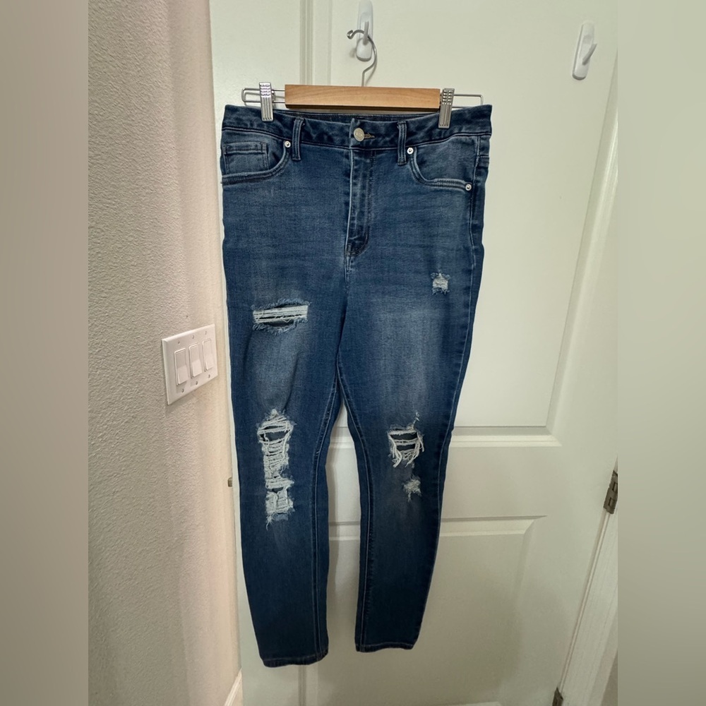 Refuge Denim Colombia Blue Skinny High Rise Curvy Distressed Jeans
